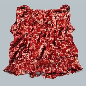 maurices large Women’s Patterned Blouse Tank Top red orange flowy ribbed